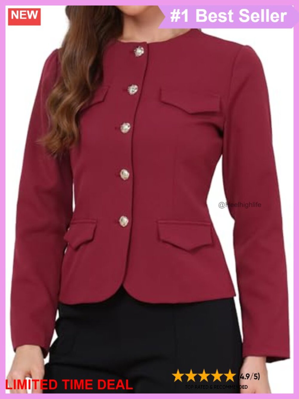 Womens Collarless Cropped Button Down Business Casual Blazer